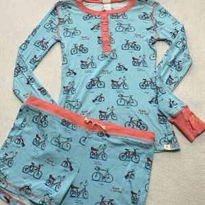 Munki Munki M Blue Bike Bicycle Pajama Set Thumb Holes Shorts Long Sleeve Top